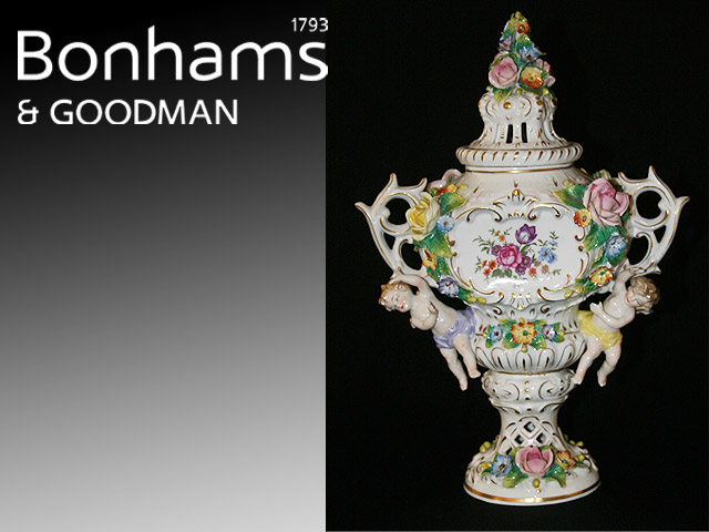 Appraisal: A twin handled Dresden vase and cover in Baroque taste