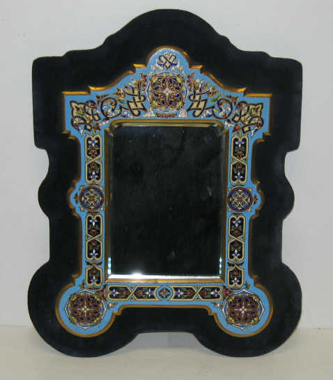 Appraisal: FRENCH CHAMPLEVE ENAMEL VANITY MIRROR Rococo style blue grounded with