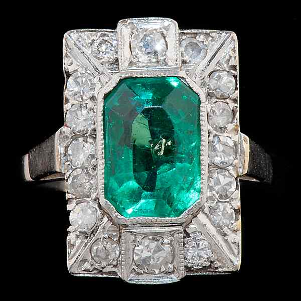 Appraisal: Art Deco Emerald Diamond Ring A vintage platinum emerald and