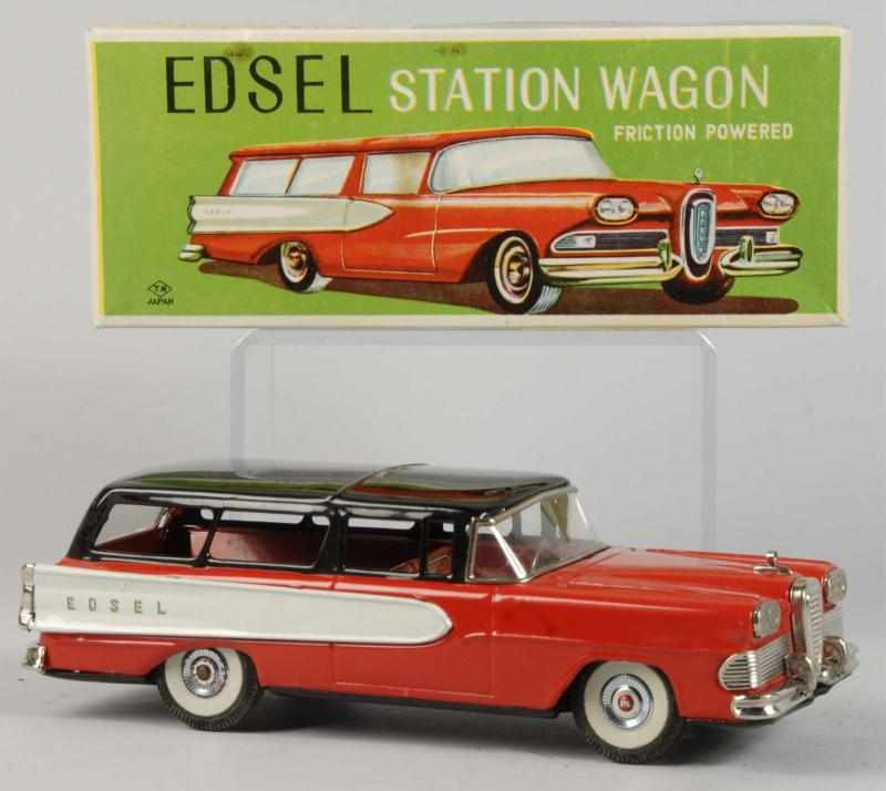 Appraisal: Tin Litho Edsel Station Wagon Friction Toy Description Japanese Working