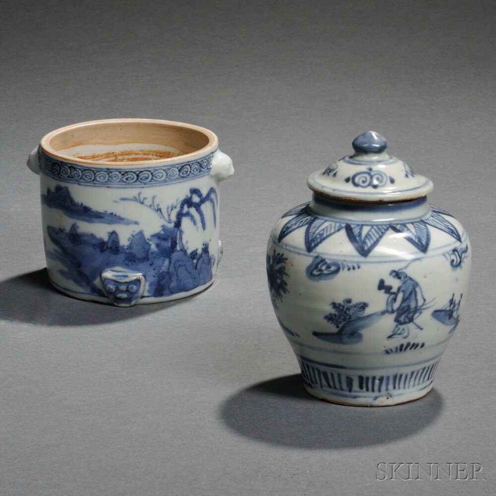 Appraisal: Two Blue and White Vessels China Ming Dynasty a small