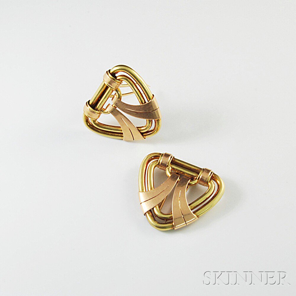 Appraisal: Pair of Vintage kt Bicolor Gold Clips ht wd in