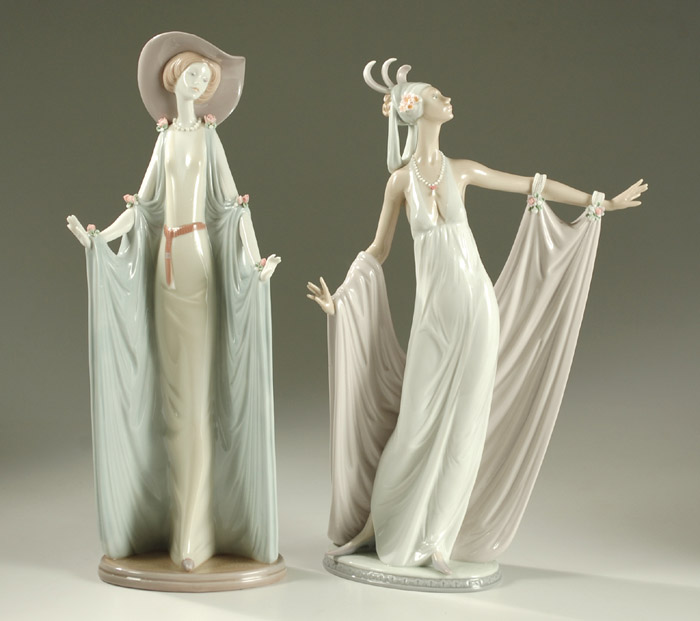 Appraisal: TWO LLADRO PORCELAIN FIGURINES sculptor Jose Puche Grand Dame issued