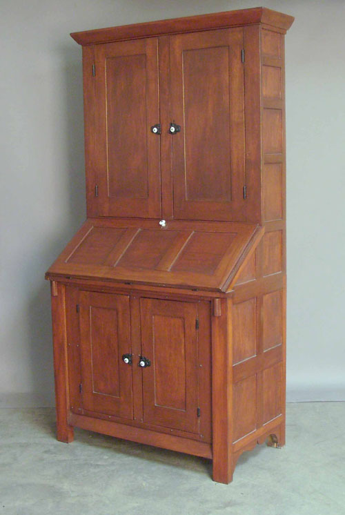 Appraisal: New England red stained pine secretary th c x