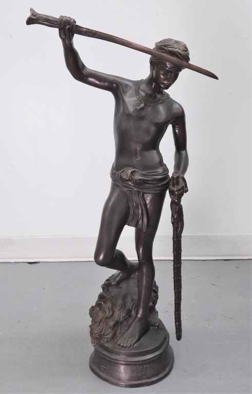 Appraisal: AFT CHARLES VALTON BIBLICAL BRONZE SCULPTURE FranceEarly th CenturyDepicts David