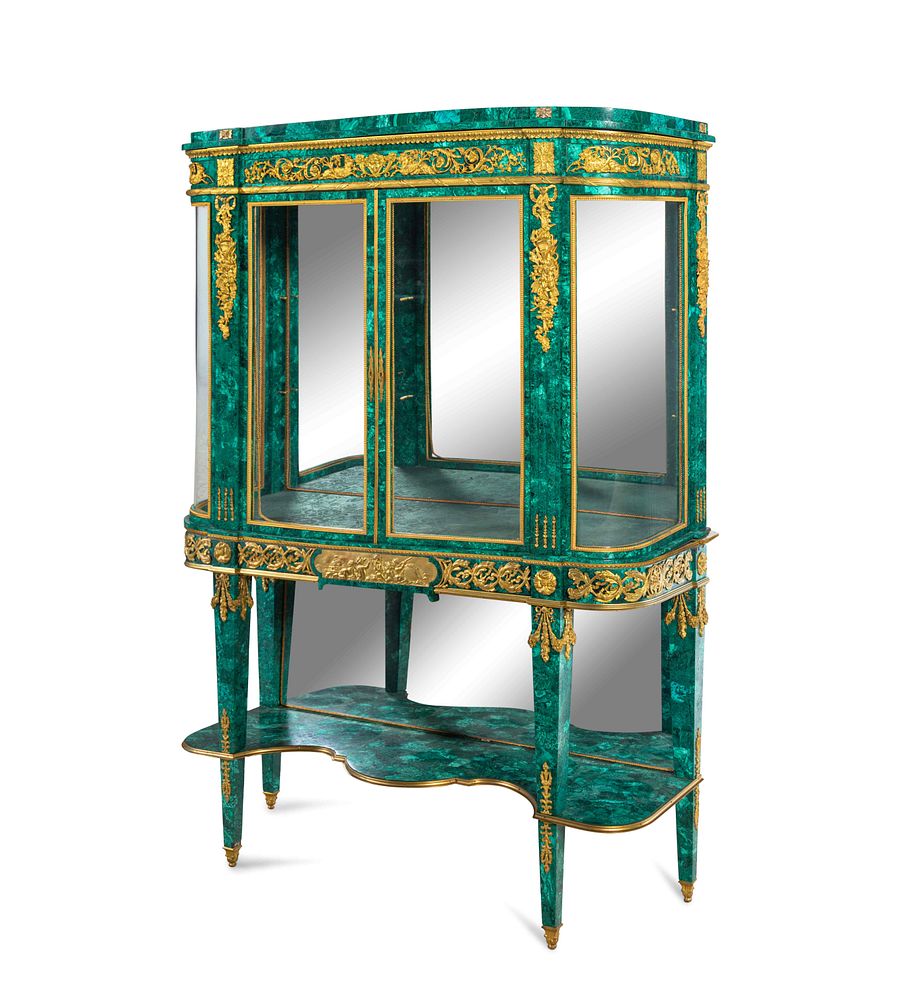 Appraisal: A Louis XVI Style Gilt Bronze Mounted Malachite Veneered Vitrine