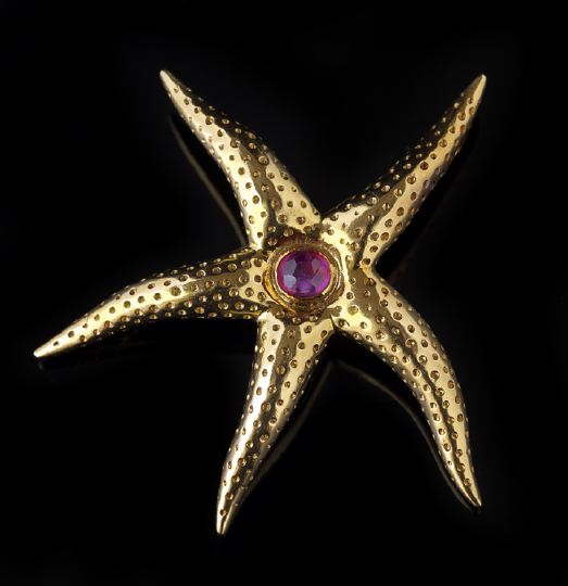 Appraisal: Fine Tiffany and Company Eighteen-Karat Yellow Gold and Ruby Brooch