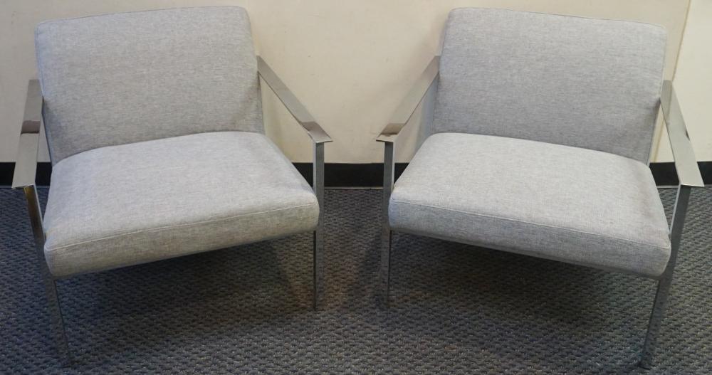 Appraisal: PAIR MILO BAUGHMAN STYLE FLAT BAR CHROME UPHOLSTERED LOUNGE CHAIRSPair