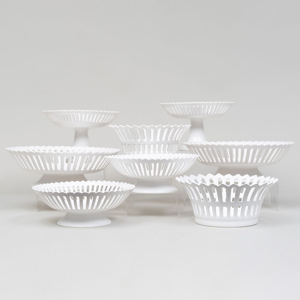 Appraisal: Group of Bourg-Joly Malicorne White Glazed Earthenware Serving Pieces Black