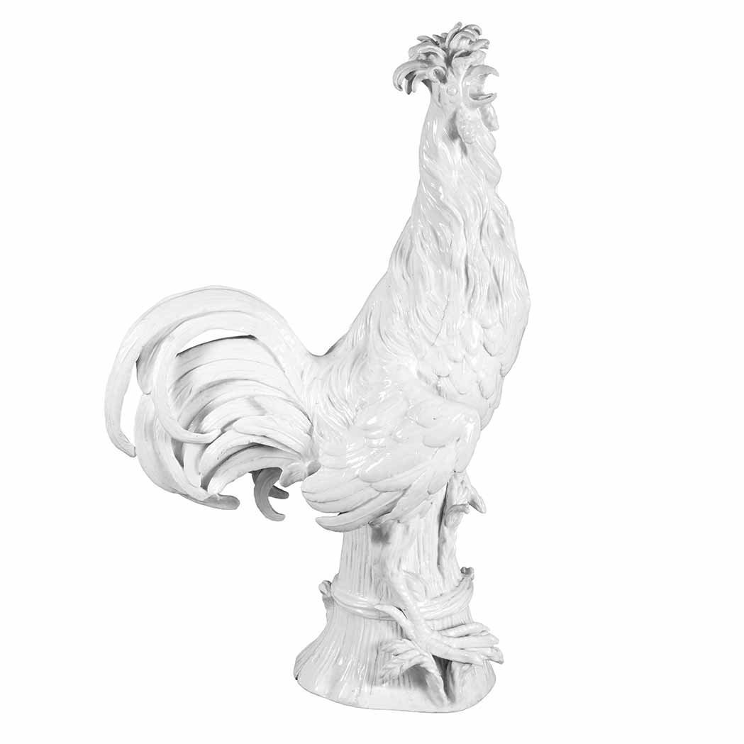 Appraisal: White Glazed Ceramic Figure of a Strident Cockerel Height inches