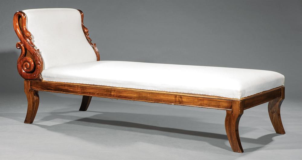 Appraisal: Empire-Style Carved Mahogany Chaise Longue shaped back with swan's neck