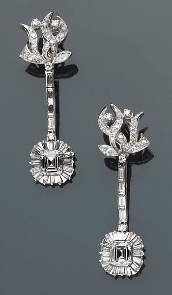 Appraisal: A pair of diamond and eighteen karat white gold and