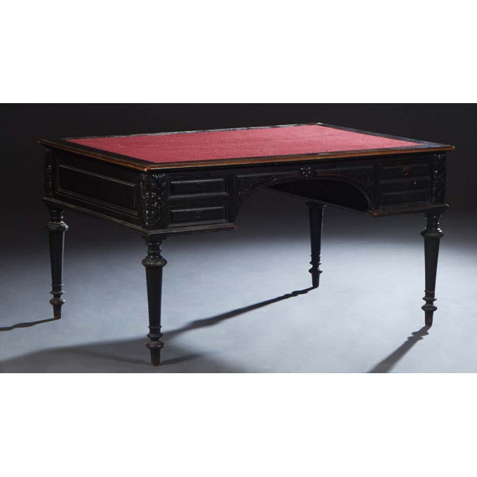 Appraisal: French Carved Oak Desk c the stepped top with an