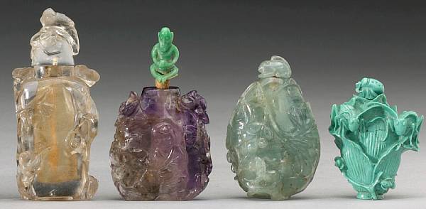 Appraisal: Four hardstone snuff bottles th Century The first of quartz