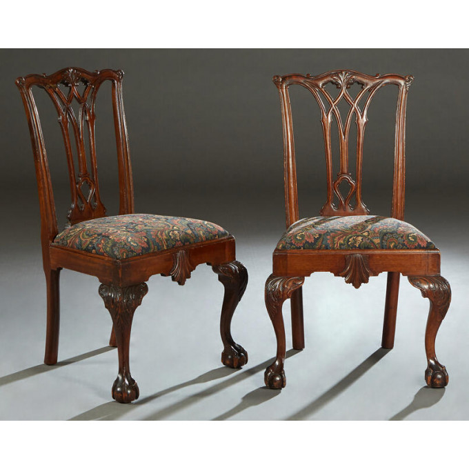 Appraisal: Pair of Chippendale Style Carved Mahogany Side Chairs th c