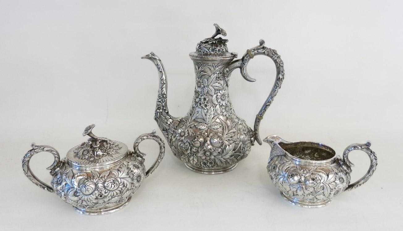 Appraisal: S KIRK SON CO STERLING SILVER REPOUSSE COFFEE SET three