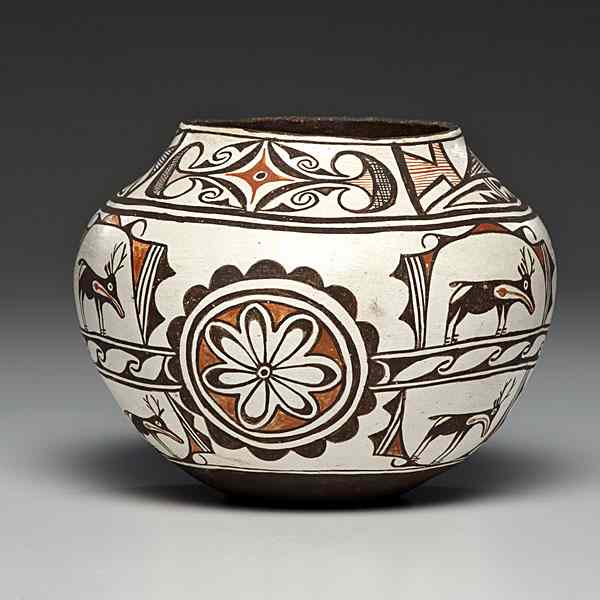 Appraisal: Zuni Polychrome Olla concave base and body decorated with two