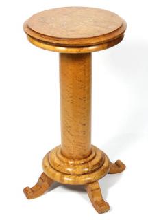 Appraisal: Biedermeier style burl maple candlestand Biedermeier style burl maple candlestand