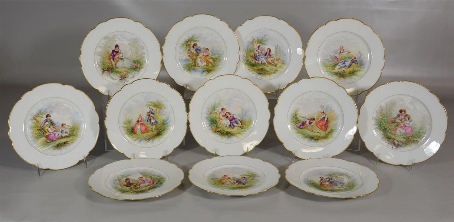 Appraisal: Sevres porcelain dinner plates with bucolic painted medallions marked on