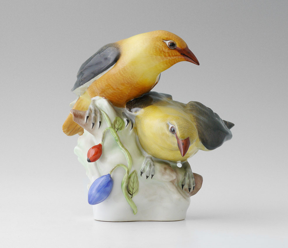 Appraisal: HEREND PORCELAIN YELLOW-HAMMERS BIRDS FIGURINE Yellow-Hammers porcelain figural group from