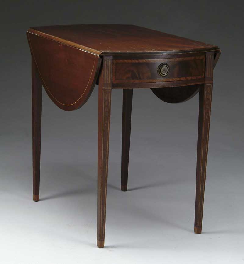 Appraisal: HEPPLEWHITE-STYLE INLAID PEMBROKE TABLE WITH DRAWER This fine mahogany custom