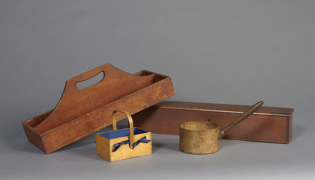 Appraisal: GROUP OF SHAKER UTILITARIAN OBJECTS Including a rectangular swing handled