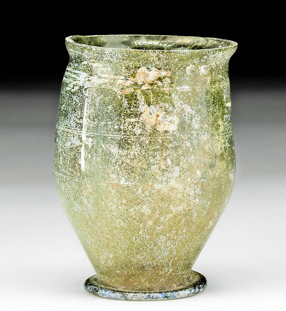 Appraisal: Roman Glass Footed Goblet - Wheel-Cut Decorations Roman Imperial period