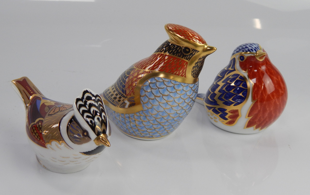 Appraisal: Three Royal Crown Derby bird paperweights