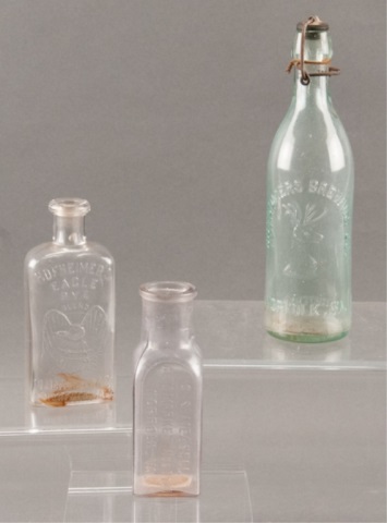 Appraisal: Three Glass Bottles from Norfolk Virginia Including a Hofheimer's Eagle