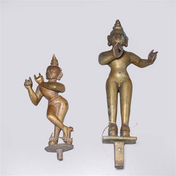 Appraisal: Two antique Indian standing bronze figures of Krishna and Radha