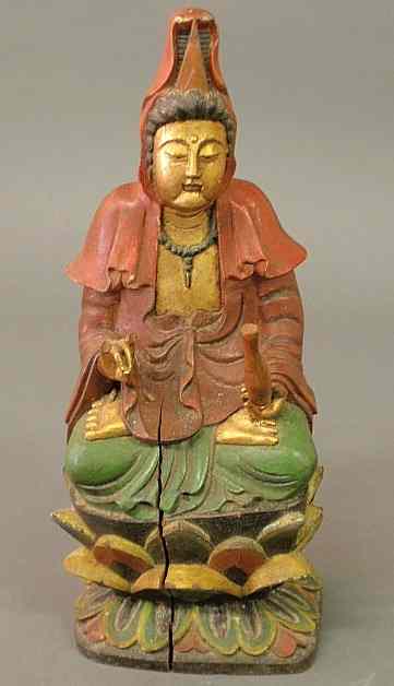 Appraisal: Carved polychrome decorated seated Buddha th thc h x w