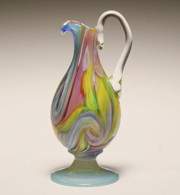 Appraisal: Chalcedony colored art glass ewer with opaline foot H x