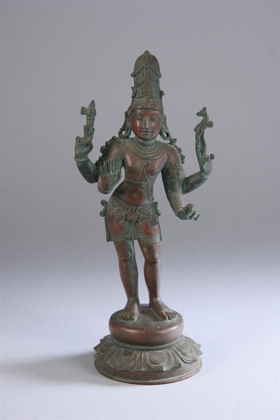 Appraisal: INDIAN BRONZE FIGURE OF SHIVA th century Standing in tribhanga