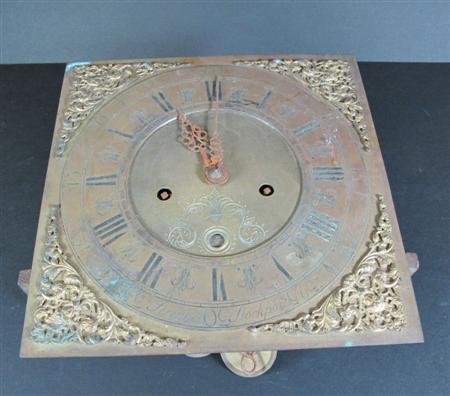 Appraisal: A brass clock mechanism Marked Stringer Stockport the engraved dial