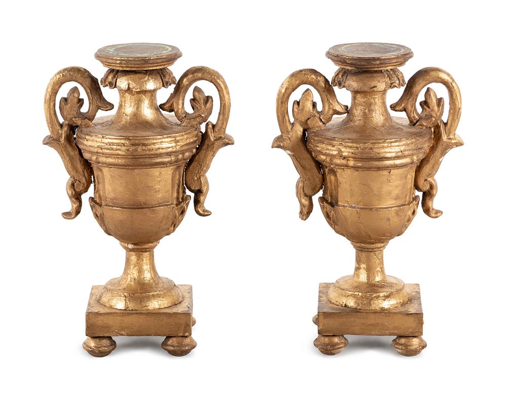 Appraisal: A Pair of Italian Giltwood Urns A Pair of Italian