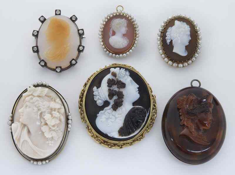 Appraisal: Victorian gold and hard stone cameo busts brooches brooch pendants