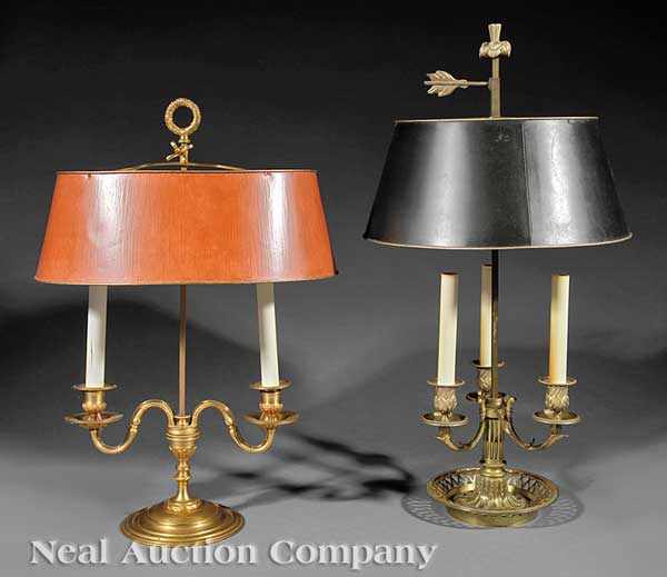 Appraisal: Two French Gilt Metal Bouillotte Lamps th c one three-light