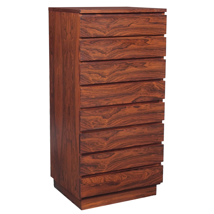 Appraisal: Riis-Antonsen rosewood chest Denmark lift-top with compartments over one double