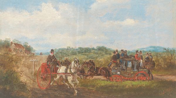 Appraisal: H F JONES BRITISH TH CENTURY x Horse carriages passing