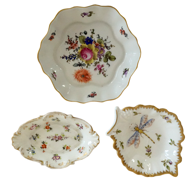 Appraisal: Three Porcelain Floral Dishes Lot Three Floral Porcelain Dishes Anna