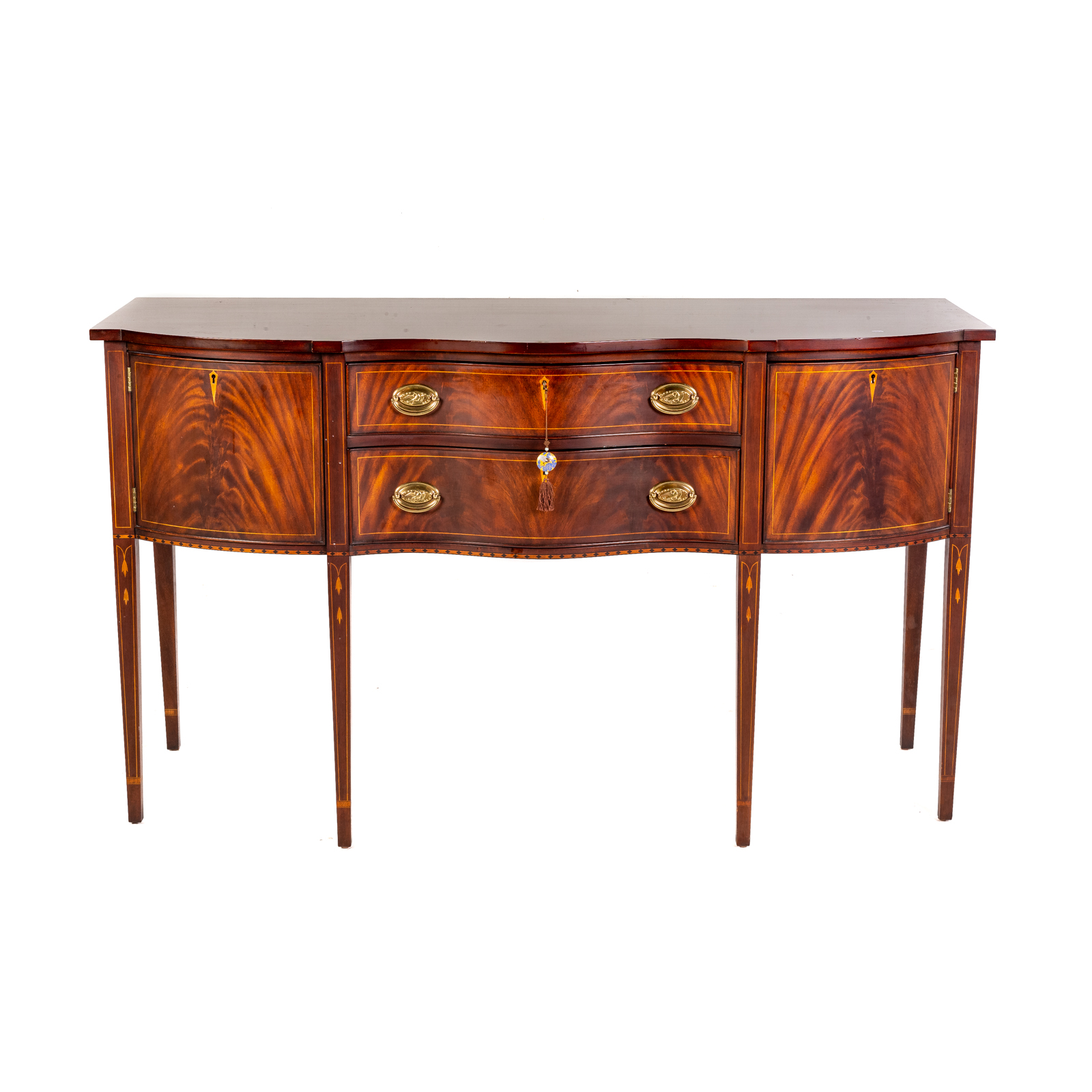 Appraisal: HENKEL HARRIS MAHOGANY INLAID SIDEBOARD Circa Mahogany inlaid Hepplewhite style