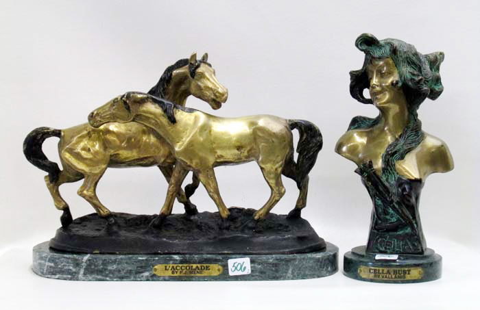 Appraisal: TWO GILT BRONZE SCULPTURES after Vallanis Cella Bust H and