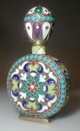 Appraisal: A Russian silver-gilt and champleve enamel scent bottle with screw