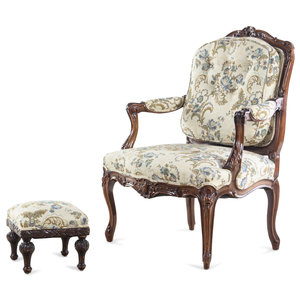 Appraisal: A Louis XV Style Carved Walnut Fauteuil th Century with