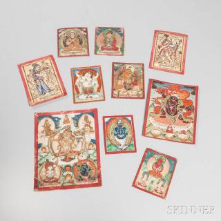 Appraisal: Group of Small Thangkas Sets of Tsaklis and Woodcut Blocks