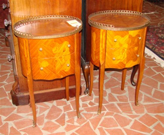 Appraisal: Pair French style inlaid kingwood bedside tables oval form with