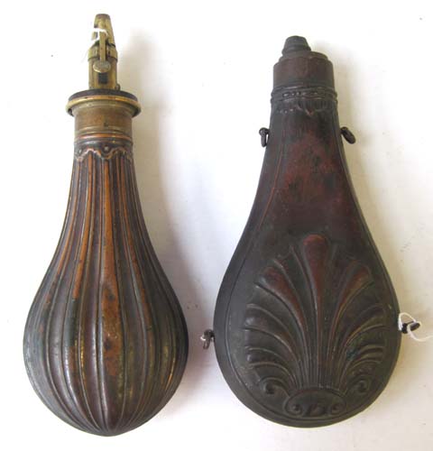 Appraisal: TWO BRASS AND COPPER POWDER FLASKS G J W Hawksley