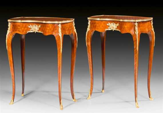 Appraisal: PAIR OF SMALL GUERIDONS Louis XV style Paris circa Tulipwood