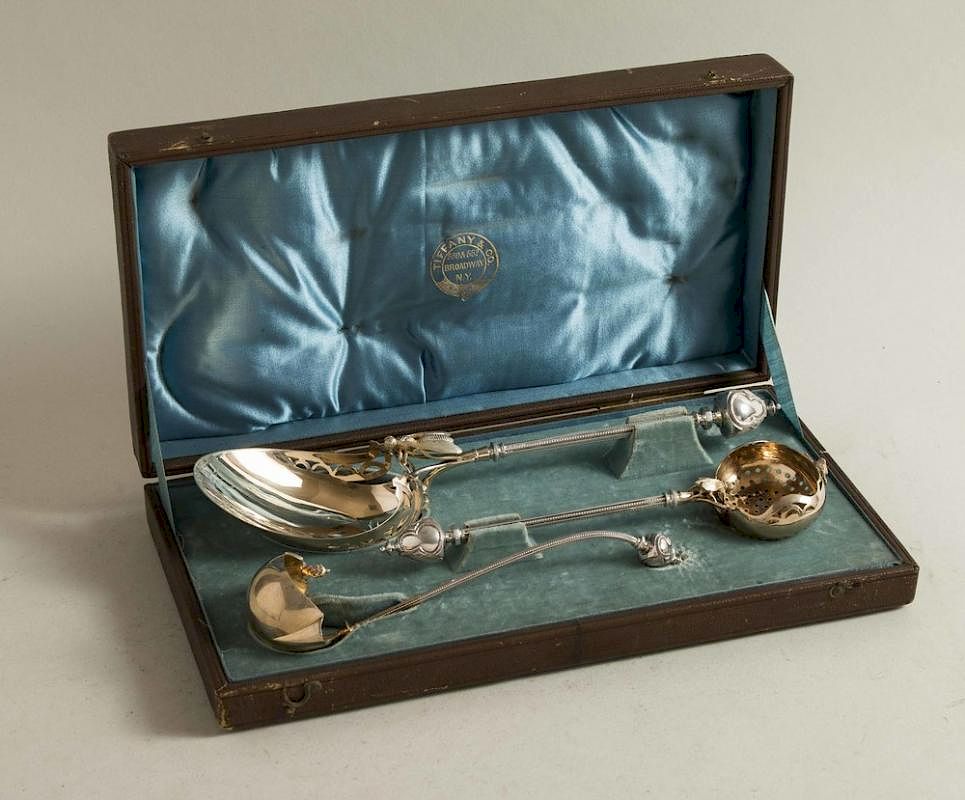 Appraisal: Three George B Sharp Silver Serving Pieces Cased group of