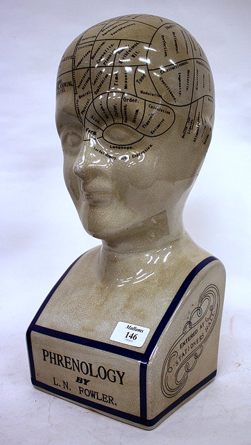 Appraisal: A LATE TH CENTURY CRACKLE GLAZED PHRENOLOGY POTTERY BUST by